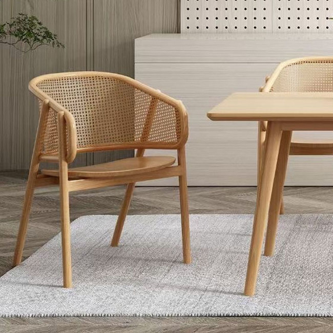 Free Sample Wooden Home Furniture Rattan Wicker Back with Soft Cushion Wood Kitchen Dining Restaurant Chair