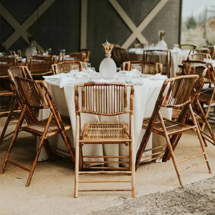 Nature Color rattan wicker Hotel Party Event folding outdoor Bamboo banquet Dining garden chair for wedding