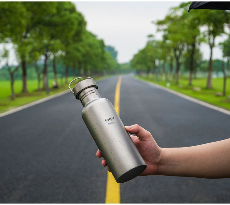 Custom Logo 500ML 750ML Outdoor Sport Water Bottle Pure Titanium Camping Portable Kettle