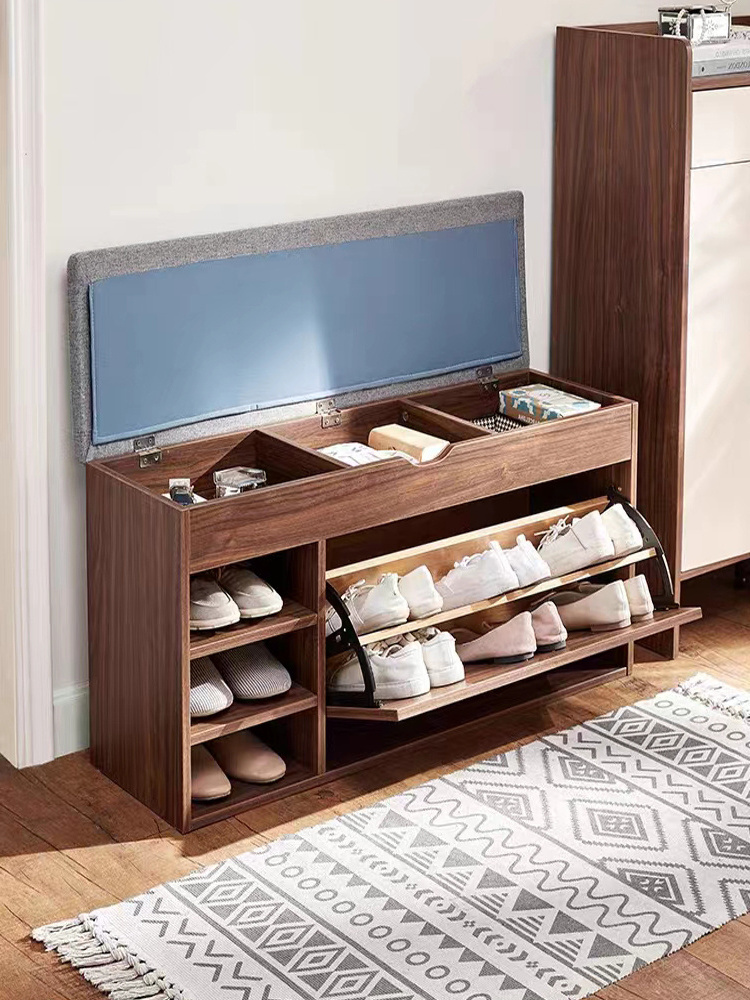 Modern Wooden Shoe Rack with Hidden Storage for Living Room