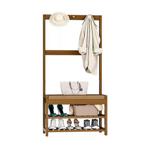 Hot Selling Simple Living Room Wood Coat Rack Shoe Rack with Bench