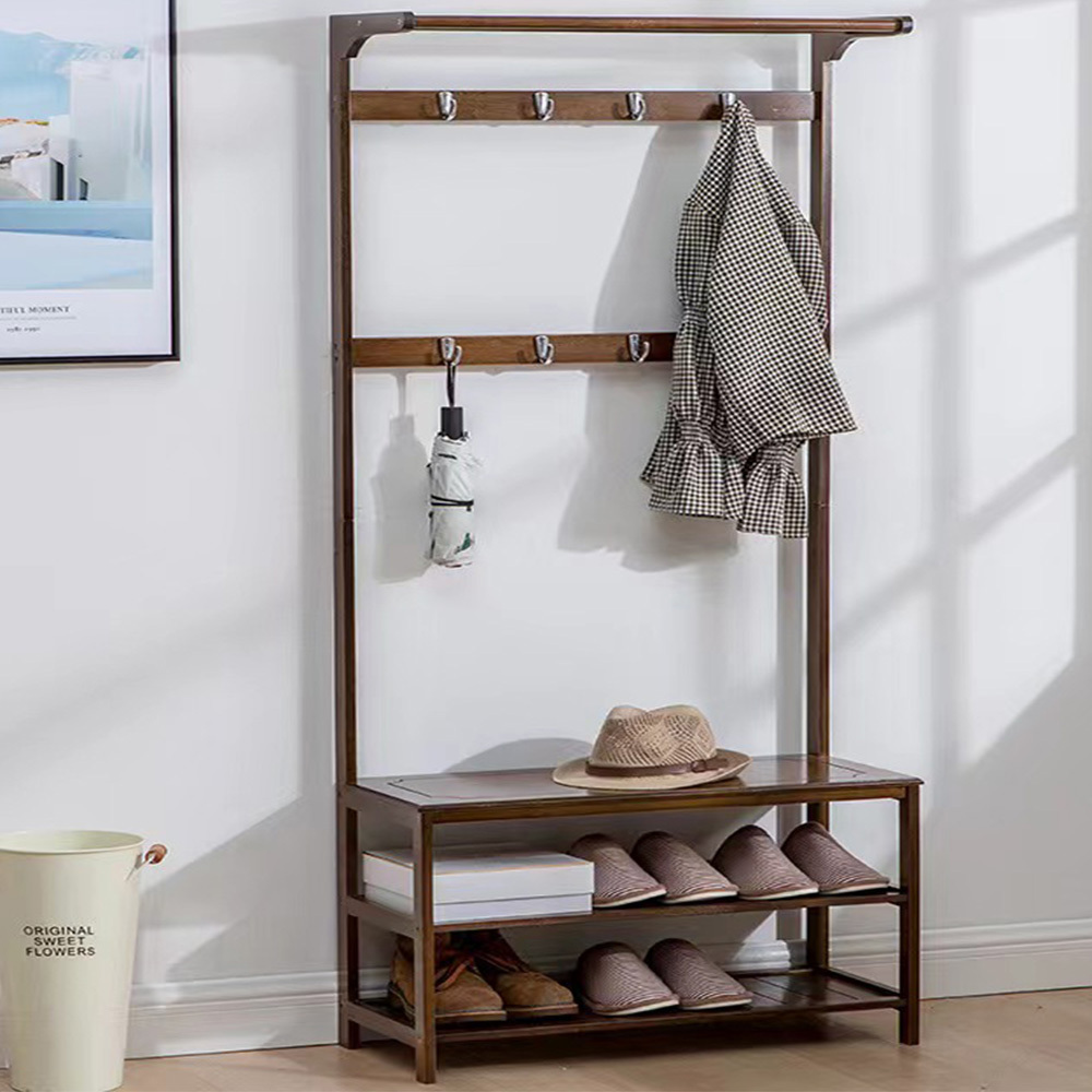 Hot Selling Simple Living Room Wood Coat Rack Shoe Rack with Bench