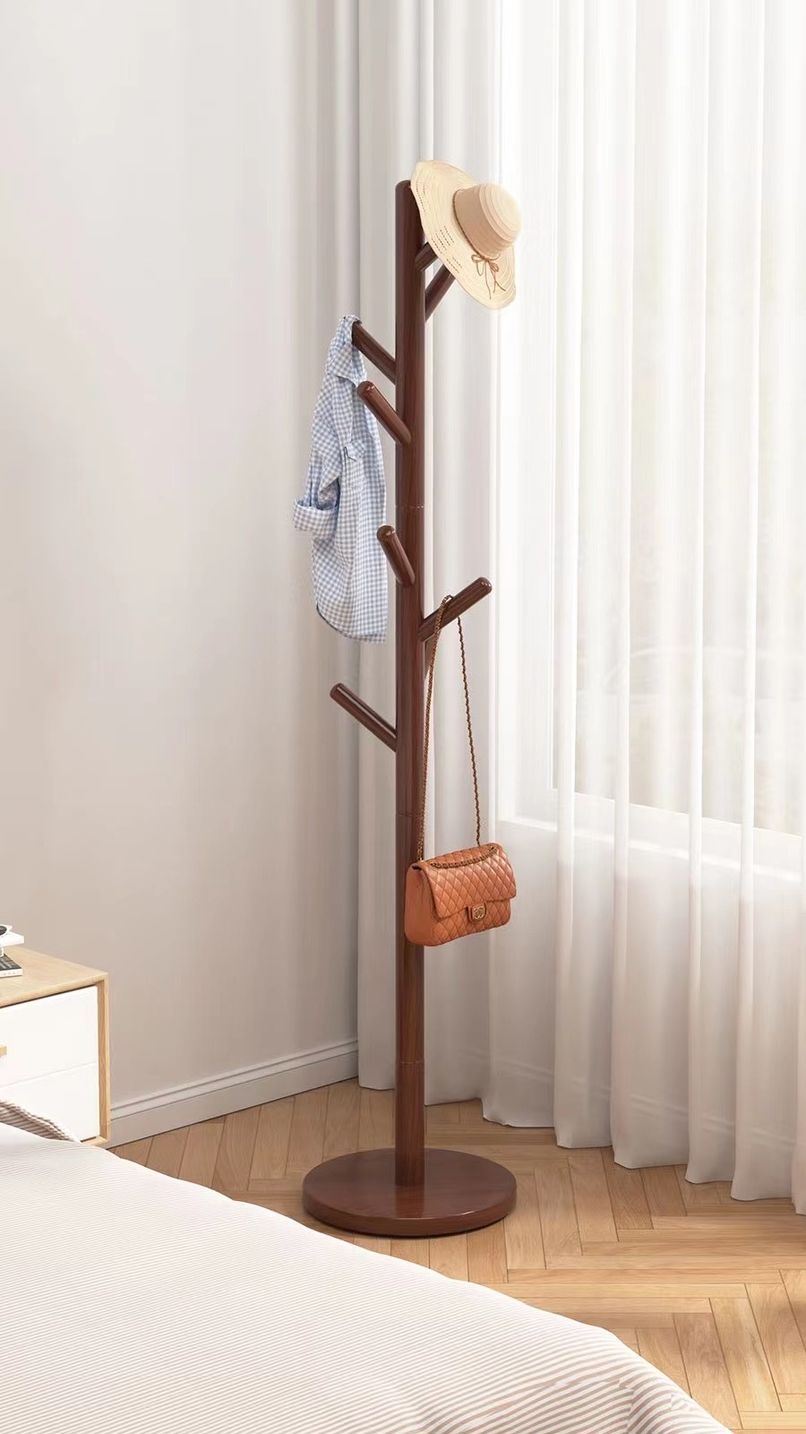 Hanger standing multifunctional floor wooden coat rack