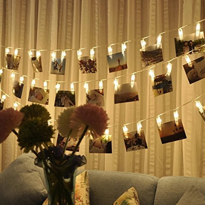 Battery Operated LED Hanging Picture Photo Clip Peg Bright String Rope Light Lamp Wall Hanging Wedding Party Home Decoration