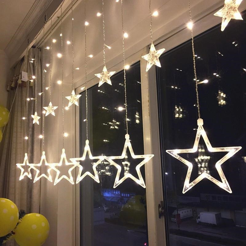 Stars and Moons 138 LED Window Fairy Curtains Light for Wedding Party Home Decoration