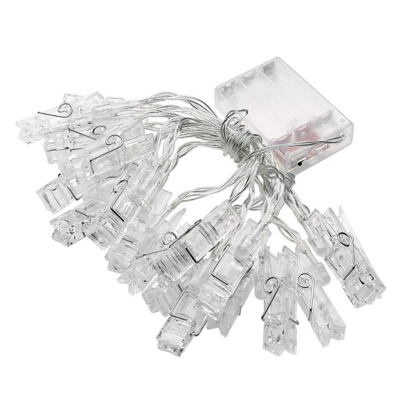 Warm White Battery Powered 20 LED Fairy String Light Photo Clip Hanging Pictures