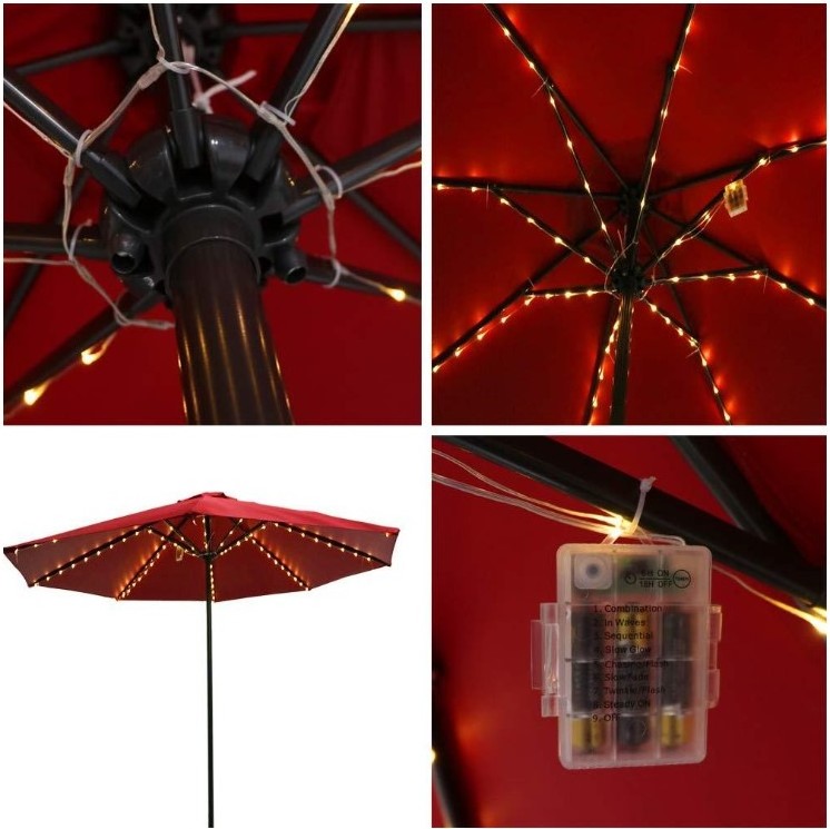 Patio Umbrella Lights Parasol LED String Decor Lights for Restaurant Coffee Shop Outdoor Garden Backyard