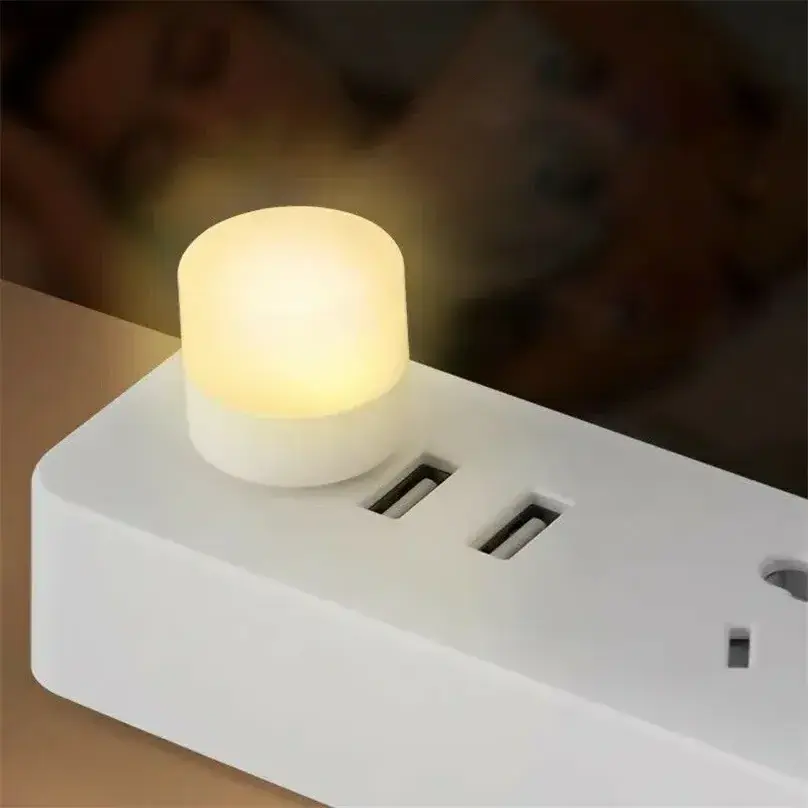 Warm White USB Charging Small Mini Round Led Night Light for Power Bank Computer