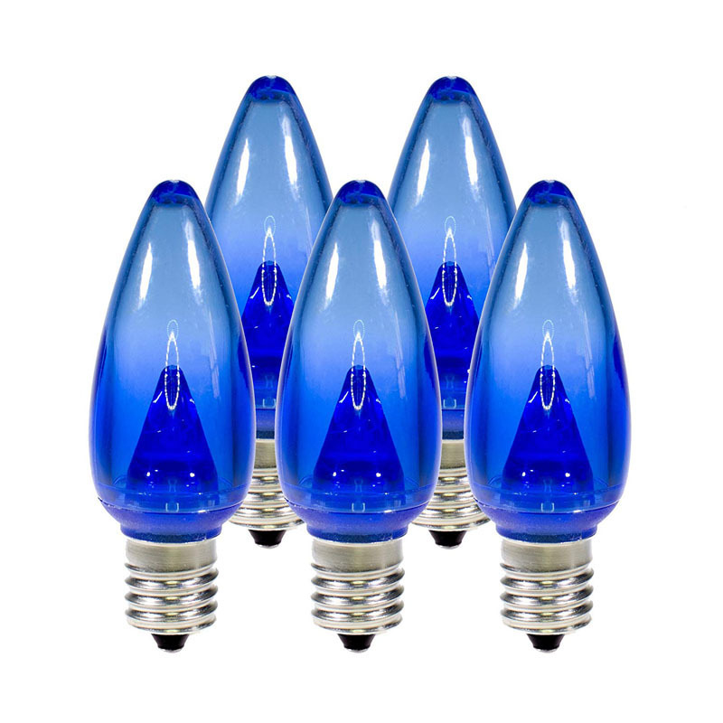 Outdoor C9 E17 LED Candle Lights Smooth Face Colorful Multi-Colored PS Shell Bulbs Blue Emitting Light Residential Use