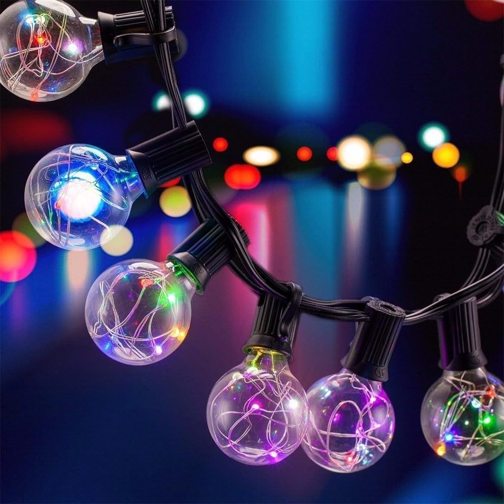 24V 25FT Outdoor String Light with 25 Sockets RGB Color Changing Globe G40 LED Bulbs Shatterproof for Patio Garden Yard