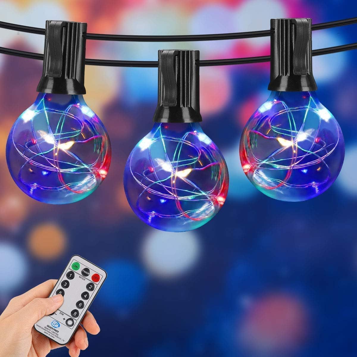 24V 25FT Outdoor String Light with 25 Sockets RGB Color Changing Globe G40 LED Bulbs Shatterproof for Patio Garden Yard