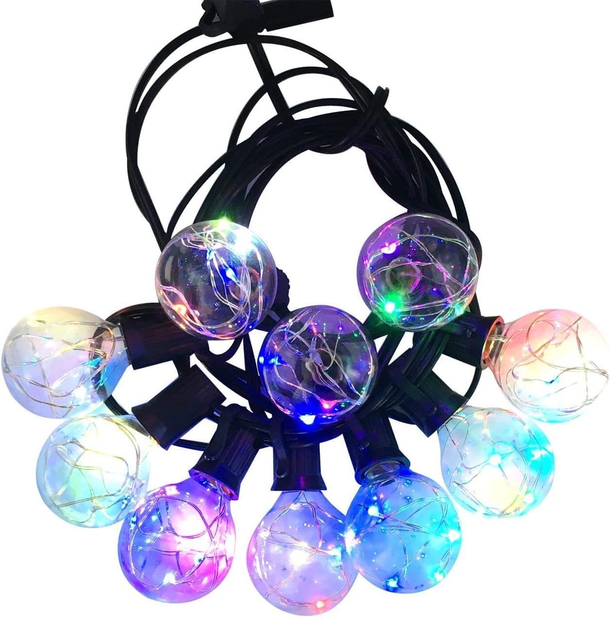 24V 25FT Outdoor String Light with 25 Sockets RGB Color Changing Globe G40 LED Bulbs Shatterproof for Patio Garden Yard