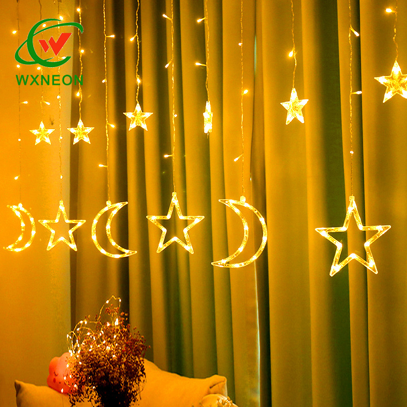 Stars and Moons 138 LED Window Fairy Curtains Light for Wedding Party Home Decoration