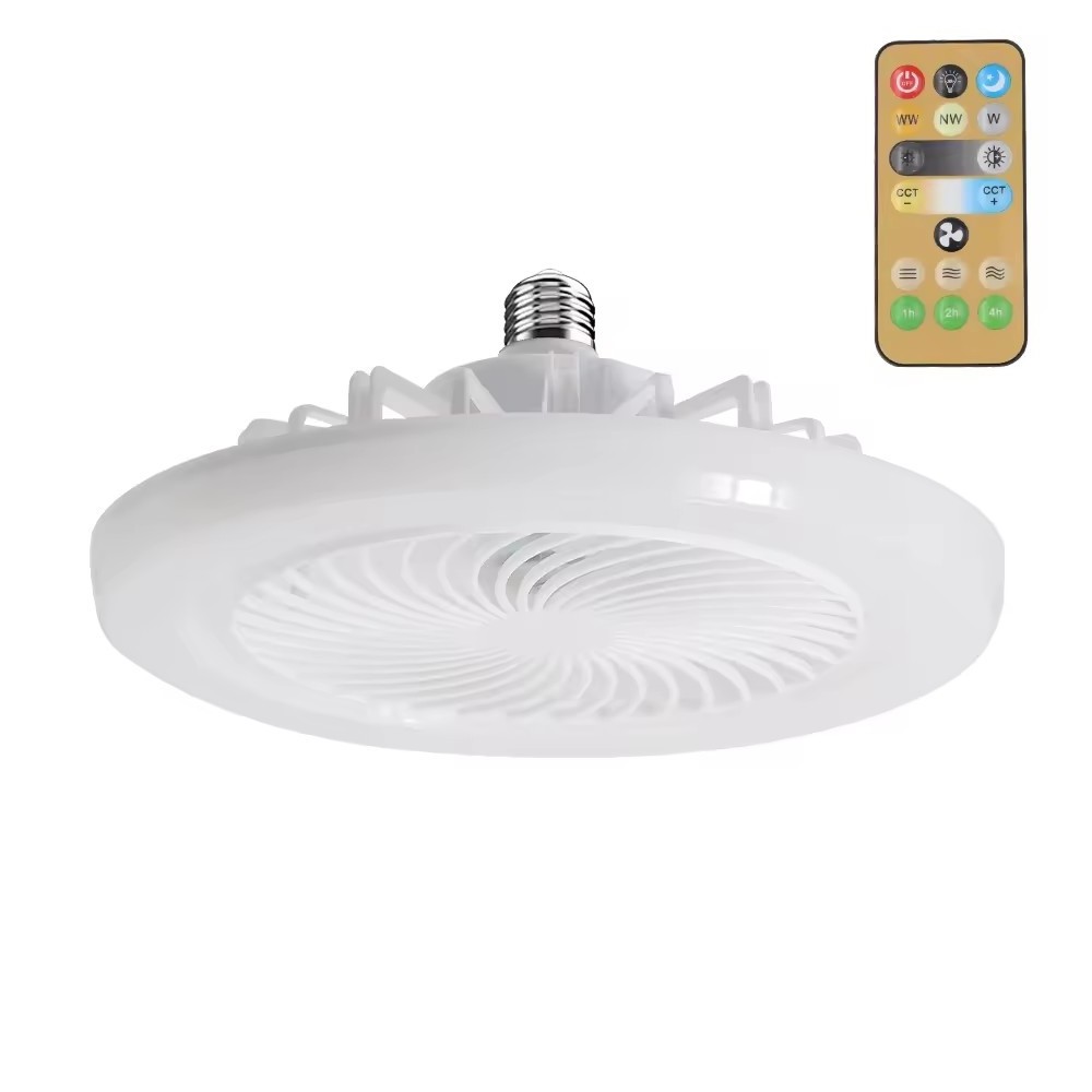 Modern Mini Ceiling Fan with LED Light Easy Install Dimmable 3 Wind Speeds Remote Control E27 Base Enclosed for Bedroom Kitchen