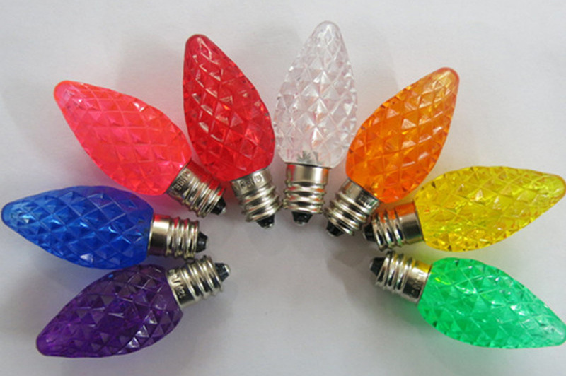 110v 0.5w E12 C7 Candle Base Faceted Xmas Light C7 LED Multi Colored Bulbs C7 Replacement Bulbs