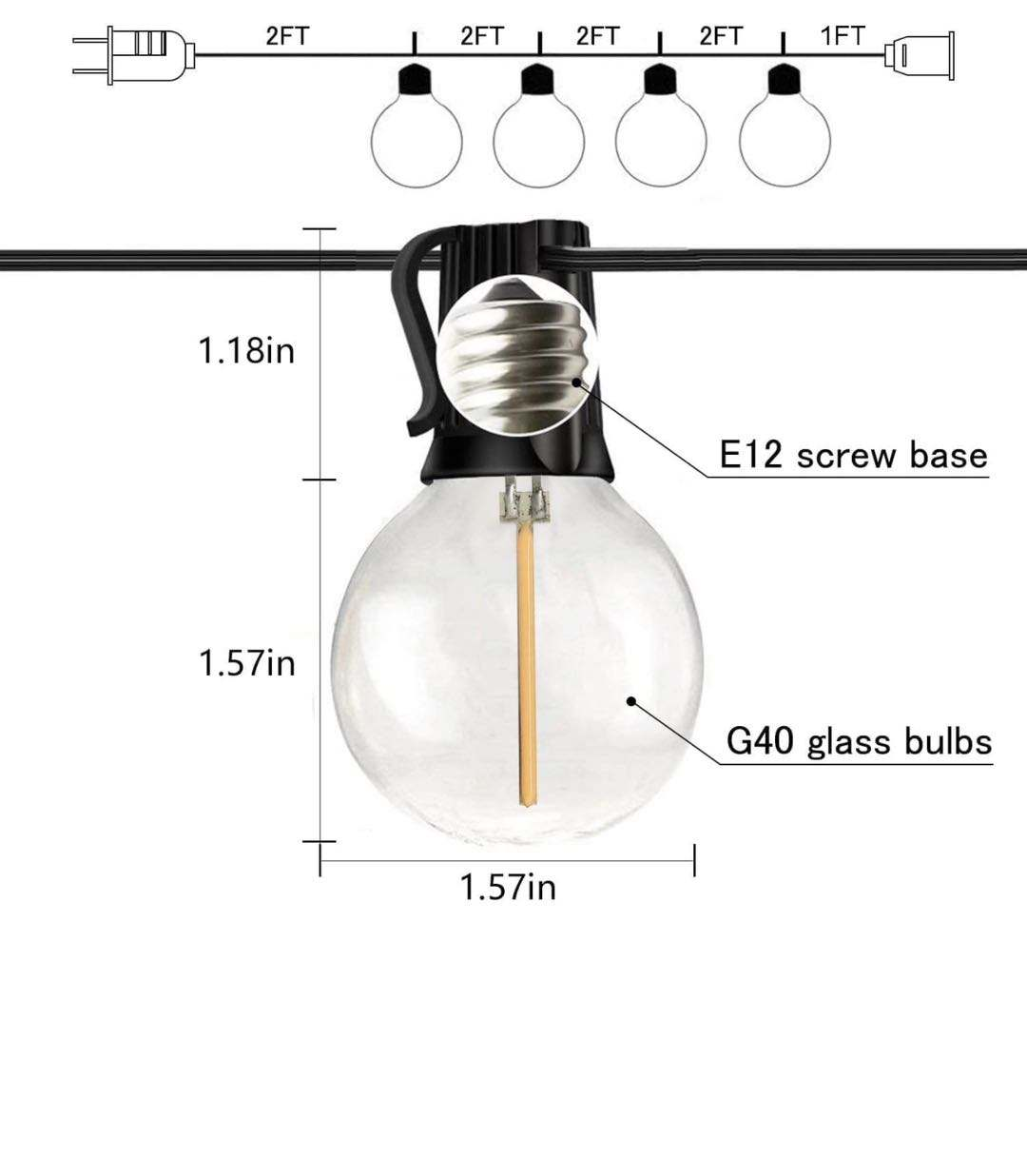 Outdoor Christmas Decorate 0.5W E12 Base Glass Shell G40 Led Filament Globe Replacement Bulbs