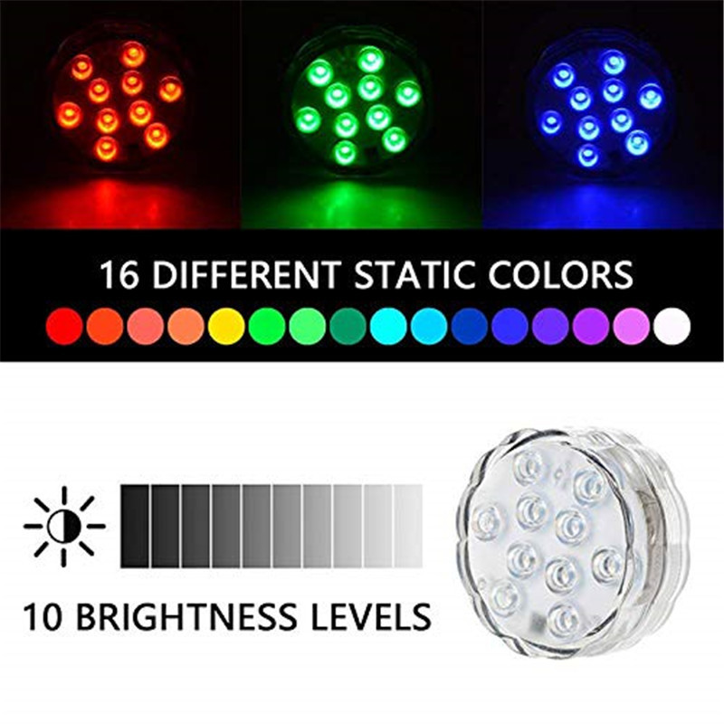 Battery Powered Remote Control 10 LEDs Underwater Fountain Lights Submersible Led Lights