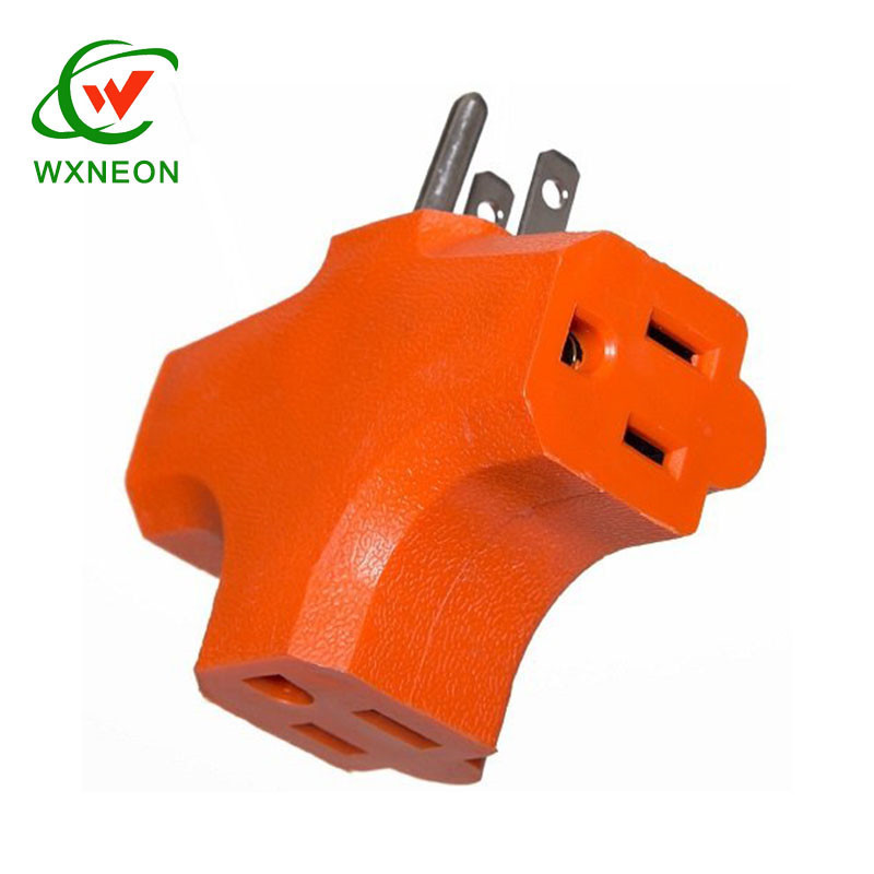 Orange 125V Heavy Duty 3 Outlet Grounding Adapter T-Shaped 3 Prong Grounded Plug