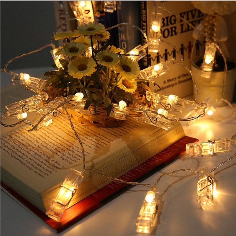 Warm White Battery Powered 20 LED Fairy String Light Photo Clip Hanging Pictures