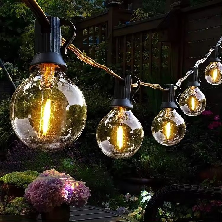 Outdoor Waterproof Remote 25 FT Solar Panel Powered G40 Globe Hanging Led Christmas String Lights