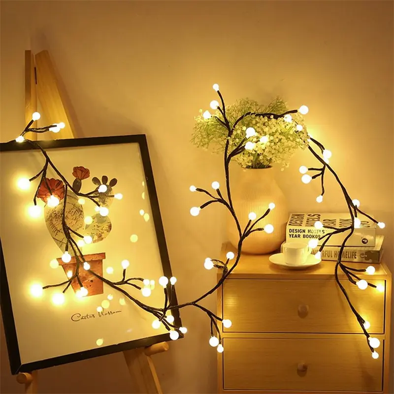 DIY Branch 7.5ft Fairy LED Warm White Willow String Lights with 144 leds Christmas Lights Indoor Wall Decoration