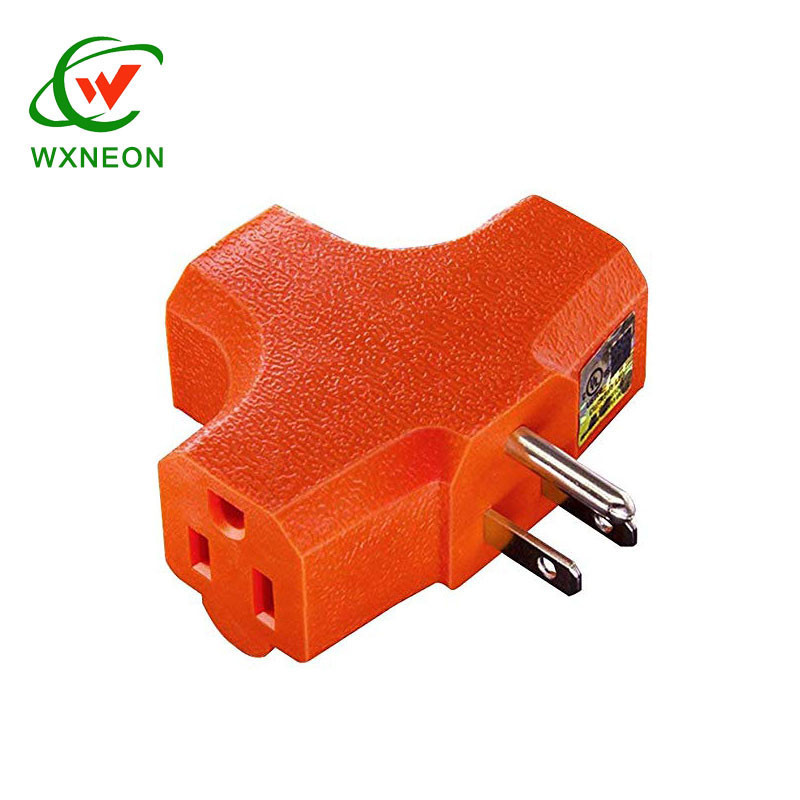 Orange 125V Heavy Duty 3 Outlet Grounding Adapter T-Shaped 3 Prong Grounded Plug