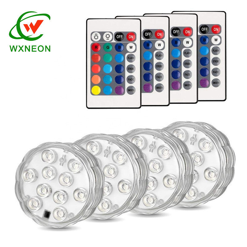 Waterproof MultiColor Battery Operated Remote Control 10 LED Submersible Light for Pool