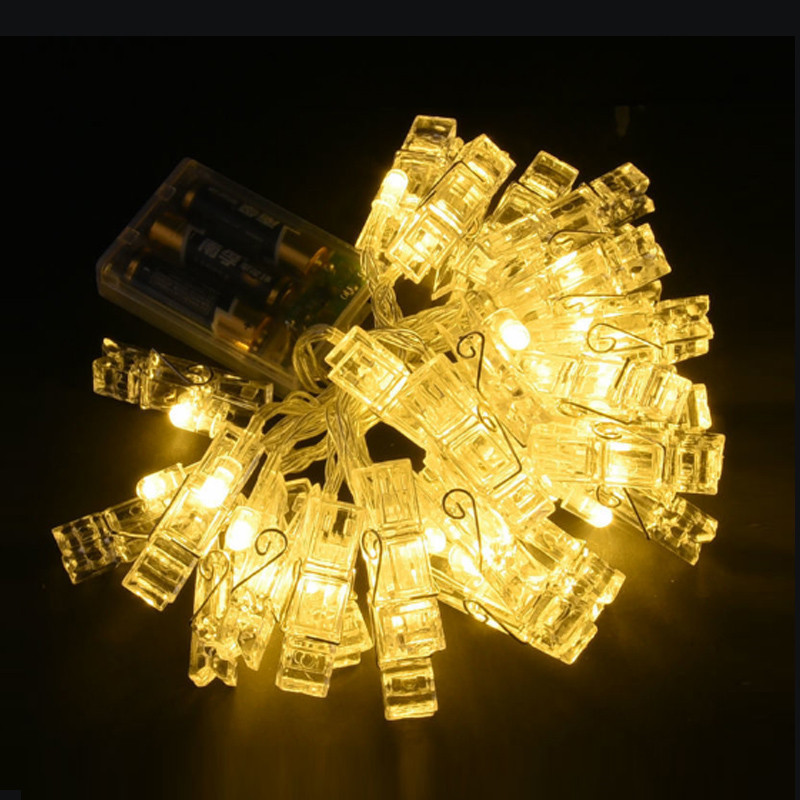 Battery Operated LED Hanging Picture Photo Clip Peg Bright String Rope Light Lamp Wall Hanging Wedding Party Home Decoration