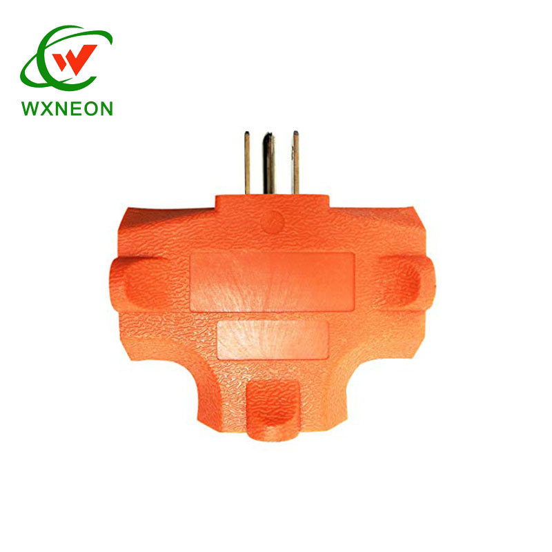 Orange 125V Heavy Duty 3 Outlet Grounding Adapter T-Shaped 3 Prong Grounded Plug