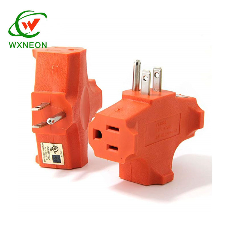 Orange 125V Heavy Duty 3 Outlet Grounding Adapter T-Shaped 3 Prong Grounded Plug