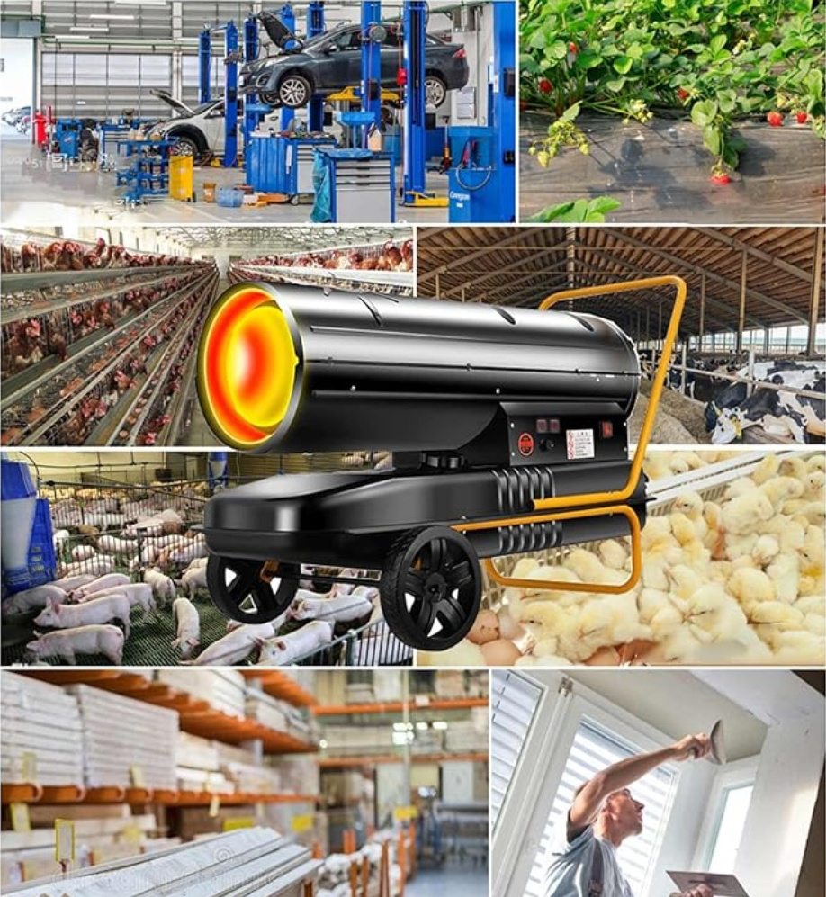 OkyRie 120kw Air Fuel Heater Industrial Diesel/Kerosene Oil Fan Heater for Poultry Chicken Brooding Home Greenhouse