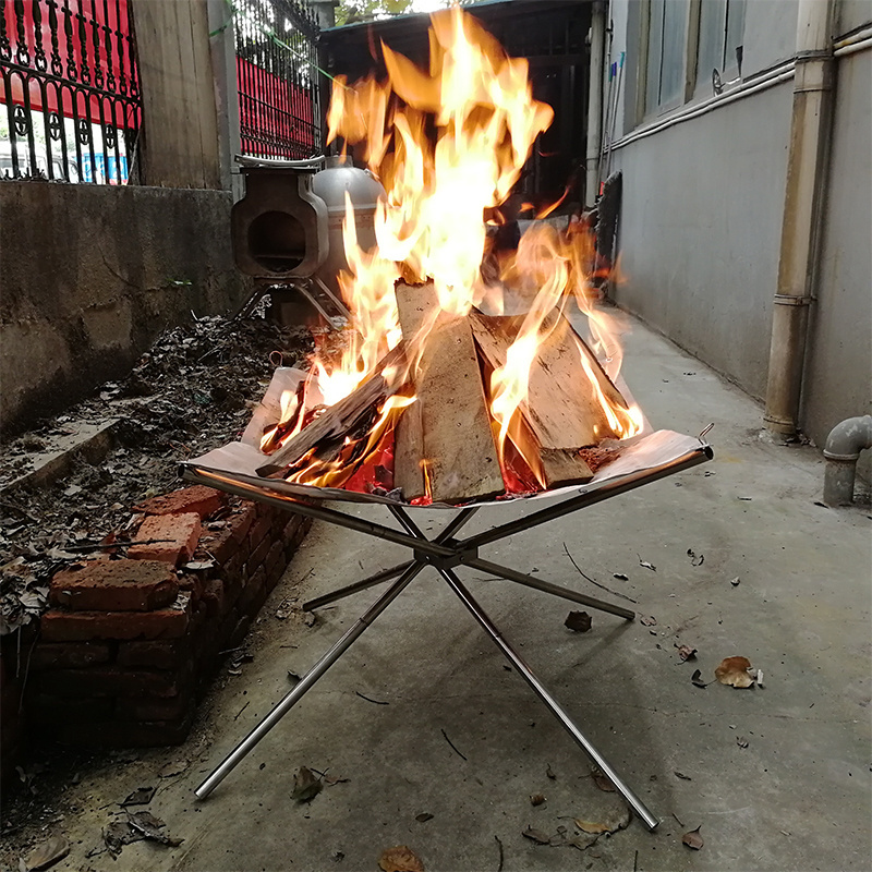 OEM Customized Cheap Square Wood Charcoal Campfire Bonfire Folding Outdoor fire pits table with stand For Wholesale