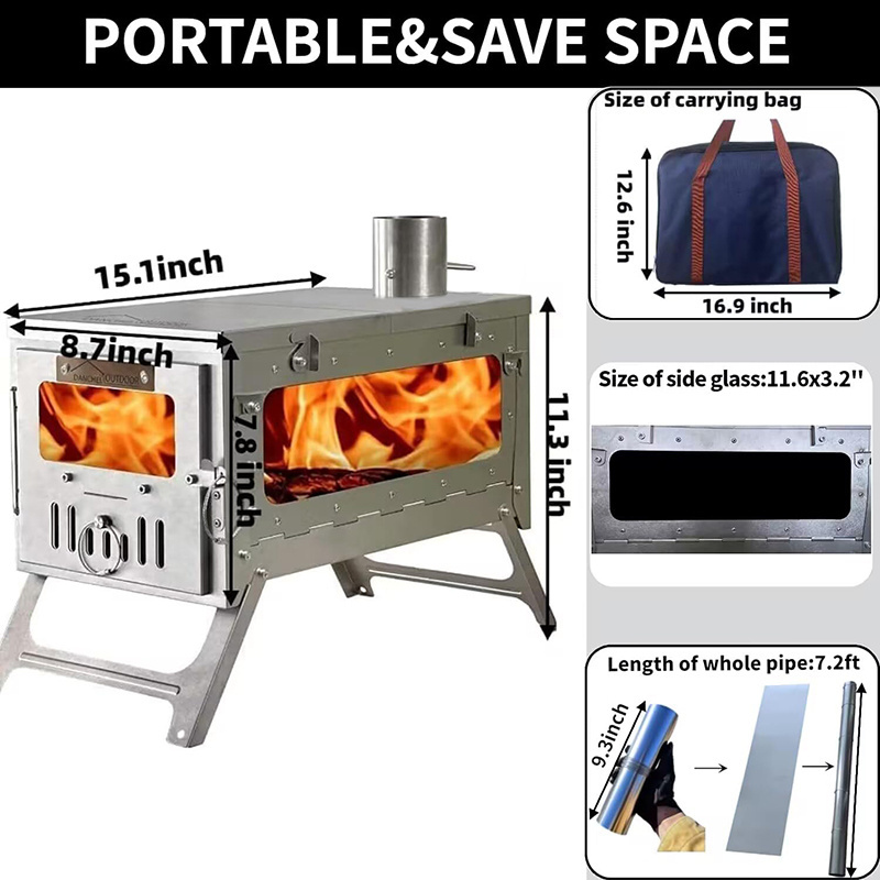 Pellet Sauna Foldable Fire Pit Smoker Oven Kettle Charcoal Grill Smokeless Campfire Wood Tent Stove