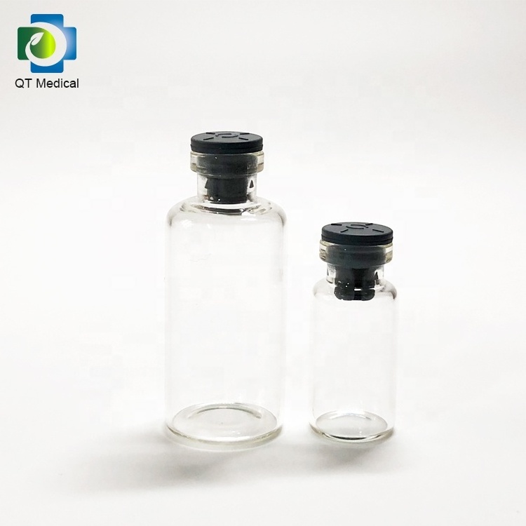 Pharmaceutical sterile 10ml tubular glass injection vial with rubber stopper