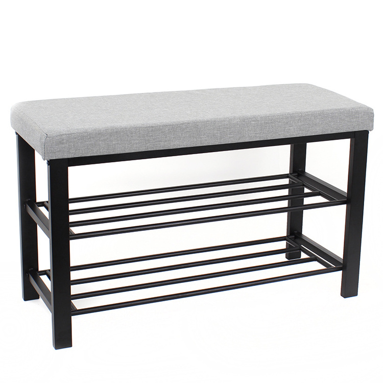 Customized Fabric Hallway Shoe Rack Seat with Metal Steel Double Size Bench Organizer Holder Rack Living Room Furniture