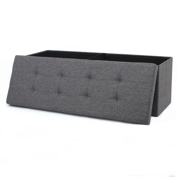 modern 43 inches long grey fabric rectangle folding storage ottoman footstool bench for living room