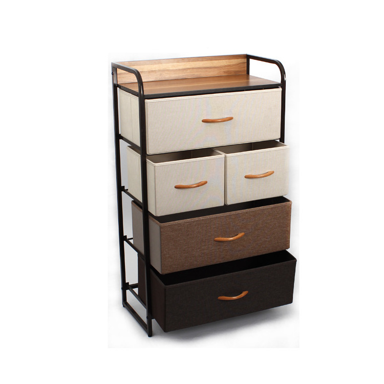 Top Dresser Storage Tower with 5 Fabric Drawer Steel Frame Drawer Storage Organizer