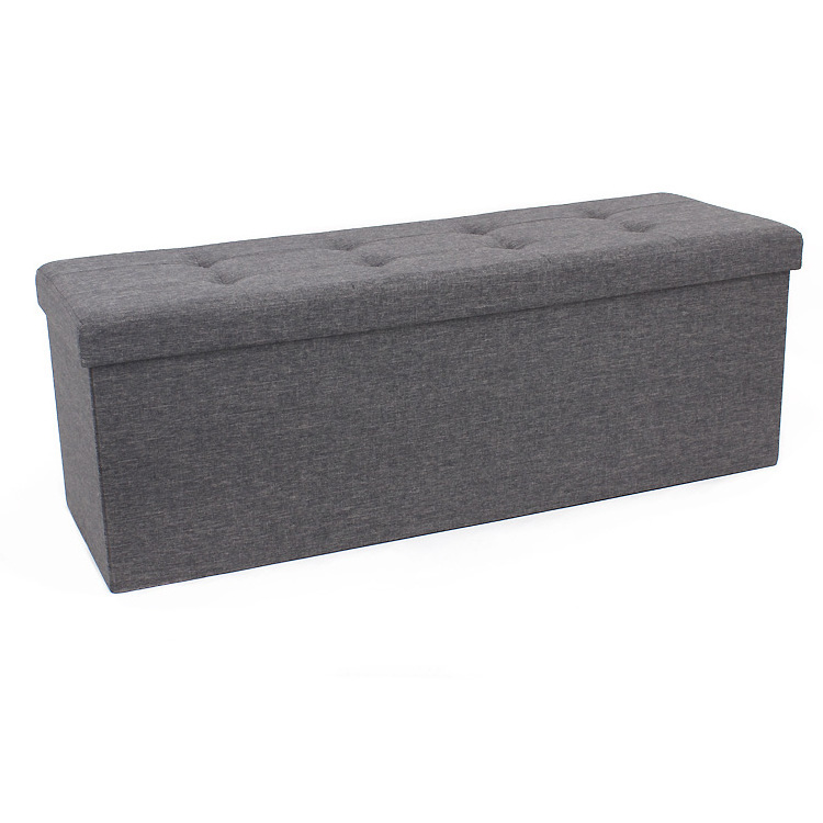 modern 43 inches long grey fabric rectangle folding storage ottoman footstool bench for living room