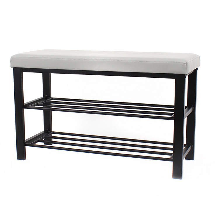 Customized Fabric Hallway Shoe Rack Seat with Metal Steel Double Size Bench Organizer Holder Rack Living Room Furniture