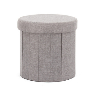 modern style decorative foldable grey fabric round folding storage box ottoman footrest stool