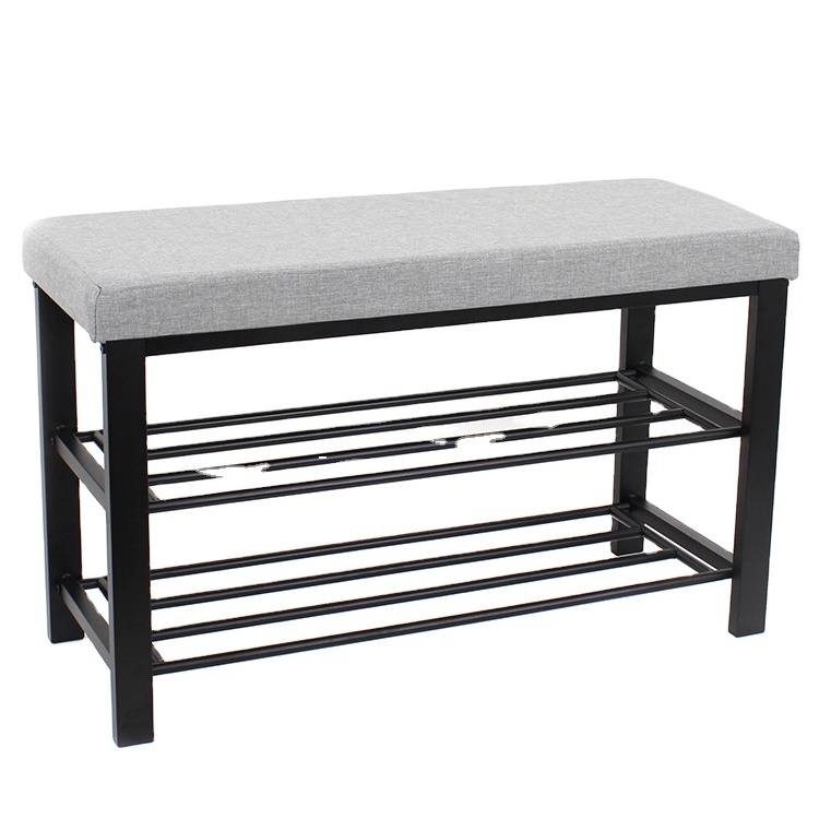 Customized Fabric Hallway Shoe Rack Seat with Metal Steel Double Size Bench Organizer Holder Rack Living Room Furniture