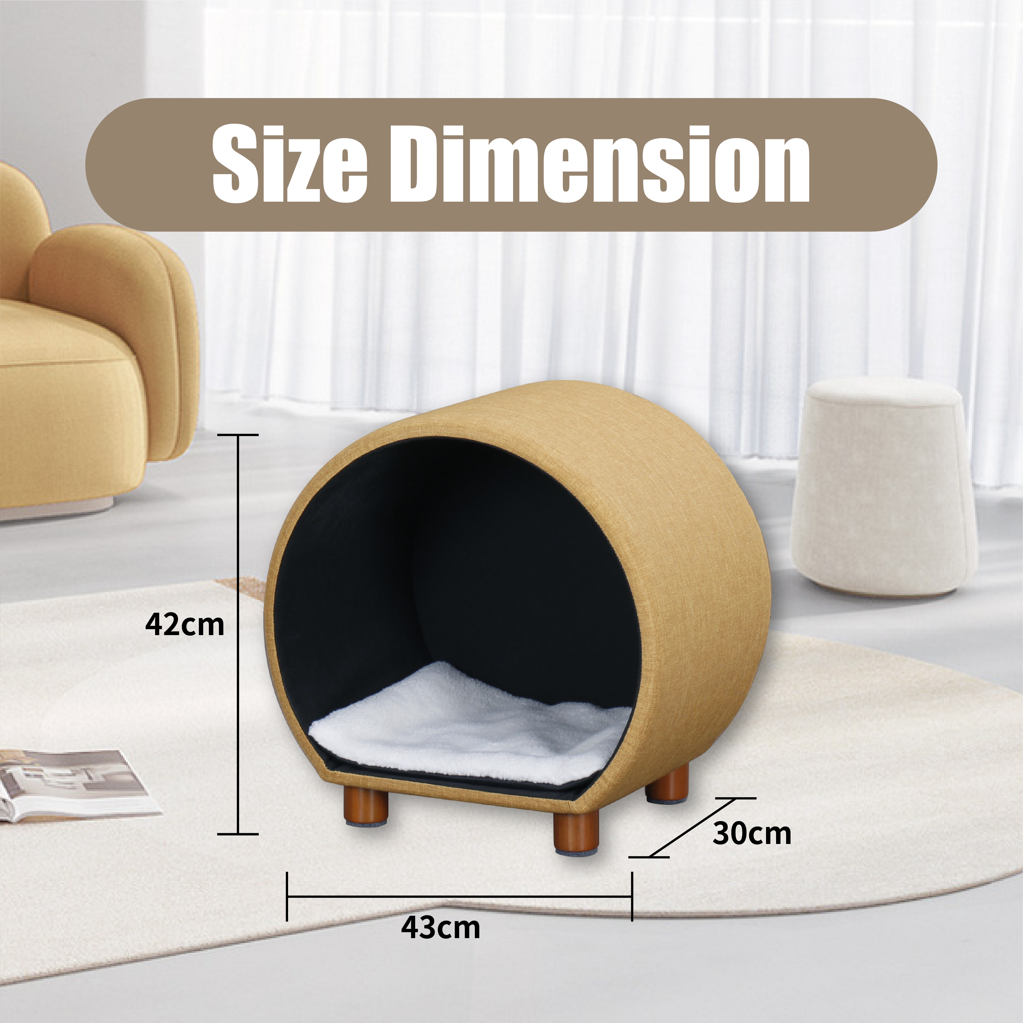 round unfoldable wooden cat nest beds house with wooden legs for indoor cats