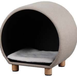 round unfoldable wooden cat nest beds house with wooden legs for indoor cats