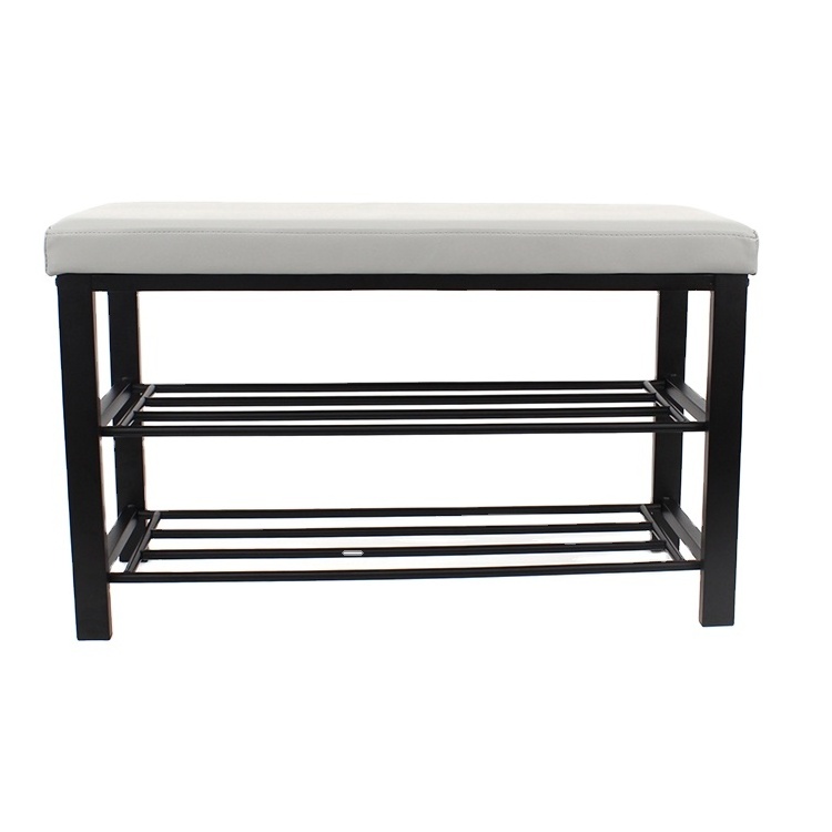 Customized Fabric Hallway Shoe Rack Seat with Metal Steel Double Size Bench Organizer Holder Rack Living Room Furniture