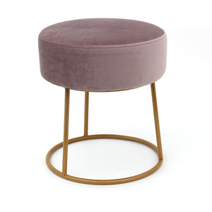 Customized pink fabric velvet stool chairs and soft ottoman shoe stool with gold matel base