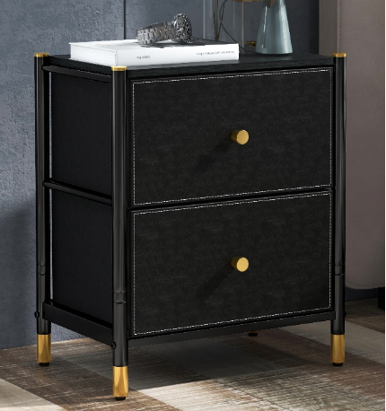 nightstand bedside tables fabric black dresser with 2 storage drawers bedroom furniture