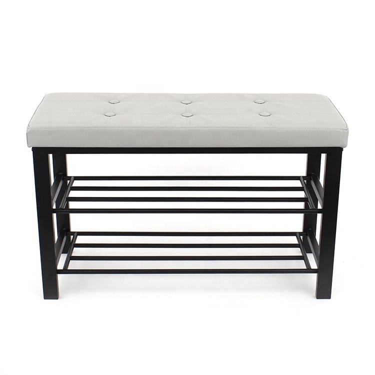 Customized modern and practical metal Fabric shoe stool Shelves Storage Bench With buttons for living room