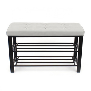 minimalist modern upholstered leather and metal storage shoe rack bench for home