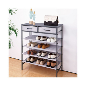 Customized 5L-805 Shoe Rack with Drawers Metal Shoes Bench Storage 4 Tiers Mesh Shelves Entryway Table for Hallway