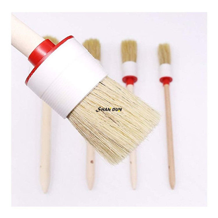 5 Pcs Premium Natural Boar Hair Car Wash Detail Brush Set, Automotive Wood handle Detailing Brushes for car  Cleaning